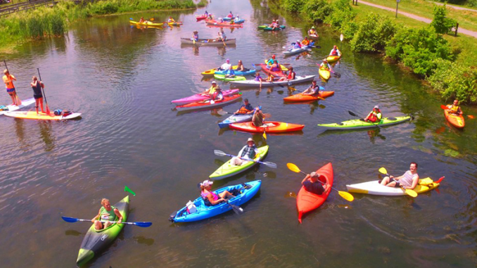 Last year’s “Boat Float” photographed by a drone.  More than 300 boats are already registered to participate this year.  Courtesy of Derrick Pratt, Chittenango Landing Canal Boat Museum.