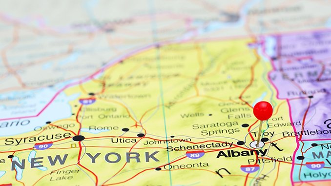 Albany pinned on a map of USA